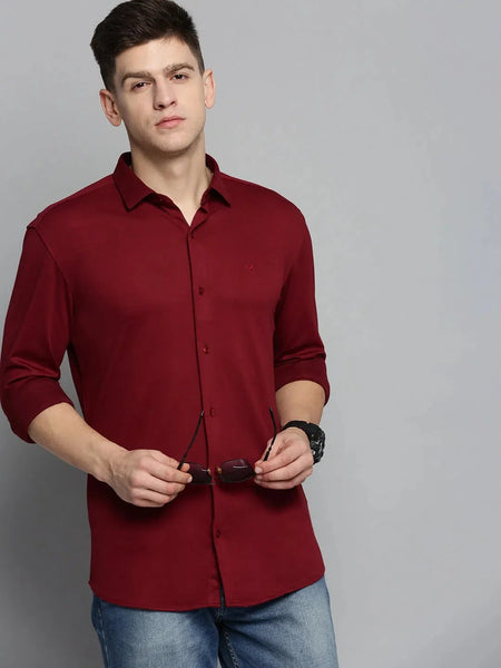 Men Red Solid Casual Shirt-CARLOKNITS-3212-Maroon