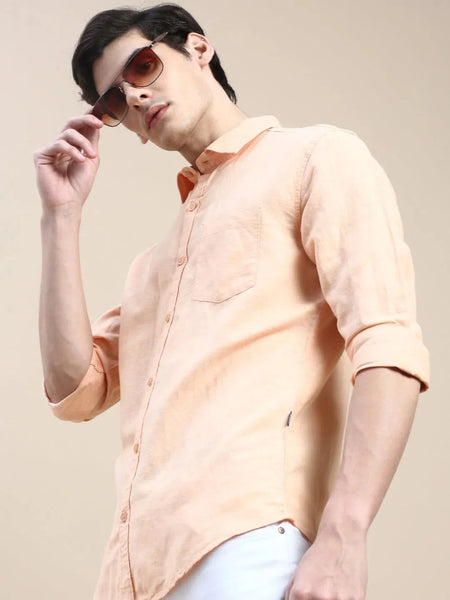 Men Orange Solid Casual Shirt-SWALLOW-1765-Orange