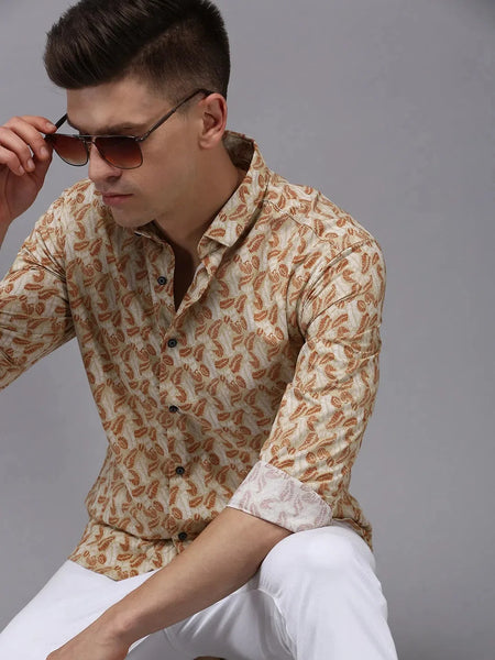Men Beige Printed Casual Shirt-PARKERPRINT-1539-Cream