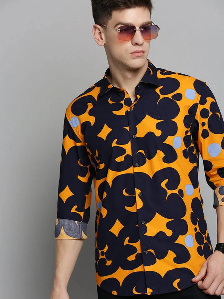 Men Navy Colourblock Casual Shirt-GRADEPRINT-4146-2-Navyblue