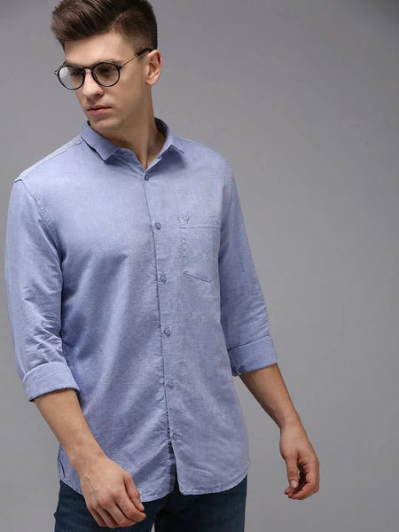 Men Blue Solid Casual Shirt-COLINLINEN-1330-Blue