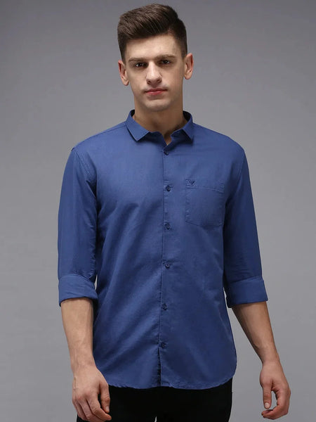 Men Blue Solid Casual Shirt-COLINLINEN-1338-Navyblue