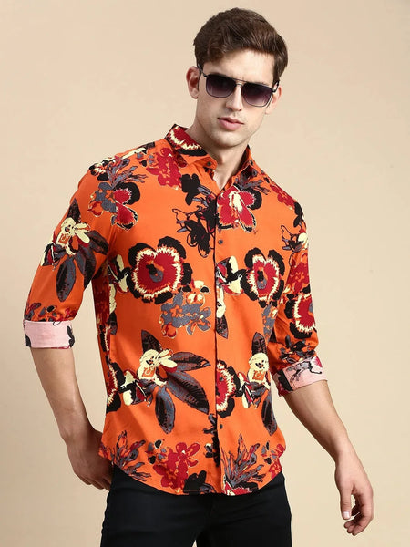 Men Rust Printed Casual Shirt-JORDANPRINT-4894-Rust