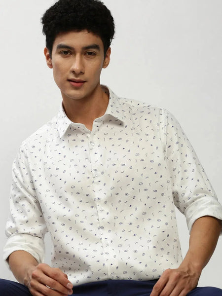 Men White Printed Casual Casual Shirts-YAYIN-1578-White