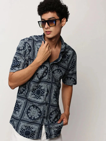 Men Navy Printed Casual Casual Shirts-JUPITERPRINT-1776-Navyblue