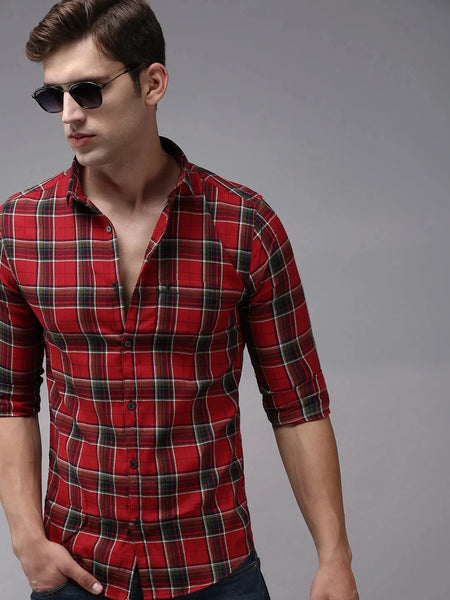 Men Red Checked Casual Shirt-ACHIEVERCHECKS-1195-Red