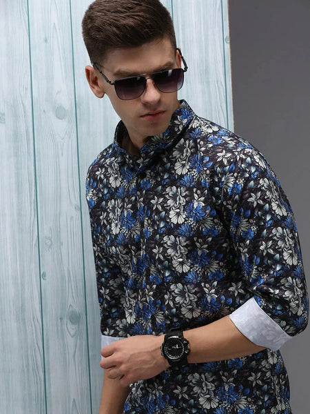 Men Black Printed Casual Shirt-KELVENPRINT-1397-Black