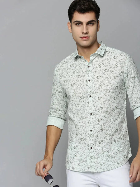 Men Green Printed Casual Shirt-HARPERPRINT-1686-Green