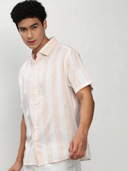 Men White Striped Casual Casual Shirts-JOYOSTRIPE-76-White