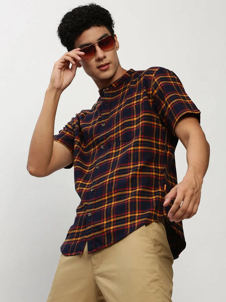 Men Navy Checked Casual Casual Shirts-RORACHECKS-91-Navyblue