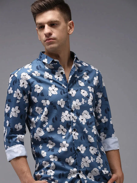 Men Blue Printed Casual Shirt-KELVENPRINT-1394-Blue