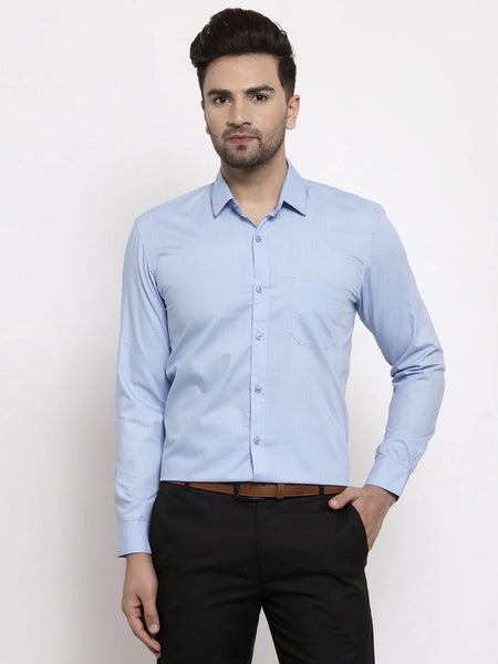 Dromedas Men's Cotton Solid Firozi Blue Formal Shirt's