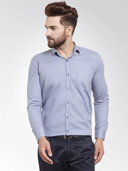 Dromedas Men's Cotton Solid Light Grey Formal Shirt's