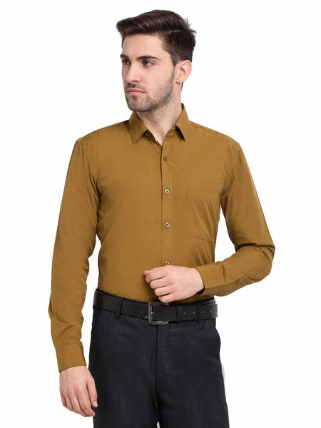 Dromedas Men's Cotton Solid Mustard Formal Shirt's