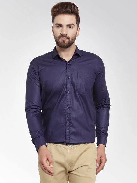 Dromedas Men's Cotton Solid Navy Blue Formal Shirt's
