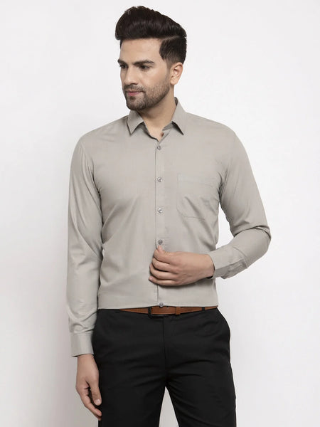 Dromedas Men's Cotton Solid Steel Grey Formal Shirt's