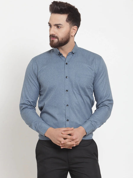 Dromedas Grey Men's Cotton Solid Button Down Formal Shirts