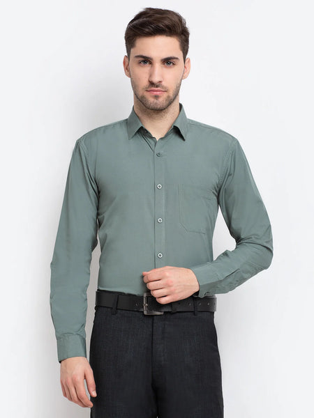 Dromedas Men's Cotton Solid Pista Green Formal Shirt's