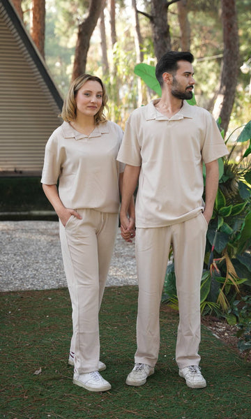 Jupiter Bmy Ltd Unisex V-Neck Polo & Jogger Pants Set ?C Lined Fabric ?C Regular Fit ?C Minimal Style