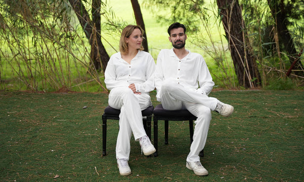Jupiter Bmy Ltd Unisex Button-Down Top and Pants Set ?C Soft and lightweight textured, flexible for home and outdoor wear.