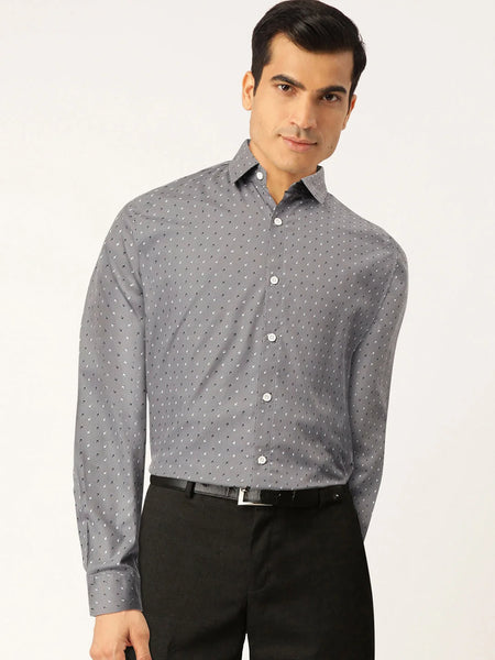 Dromedas Grey Men's Cotton Printed Formal Shirts