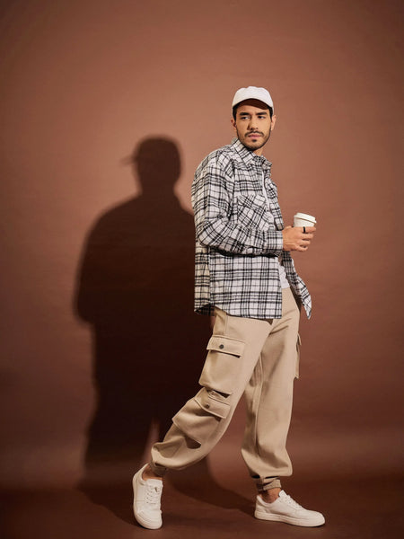 Men Black & White Check Box Pocket Oversized Shirt-MSSHRT20324