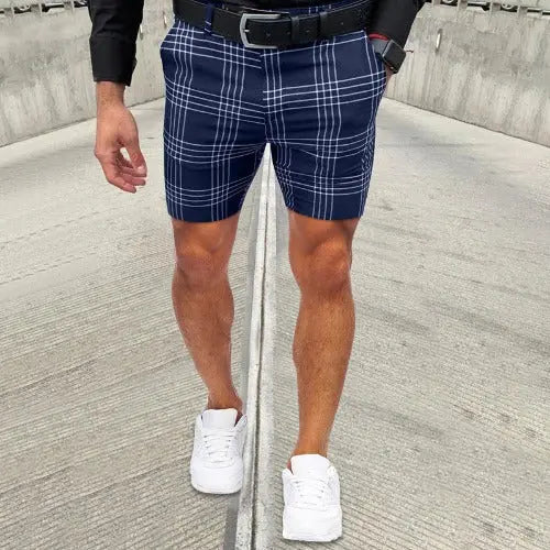 Men's Fashion Large Plaid Striped Straight Shorts