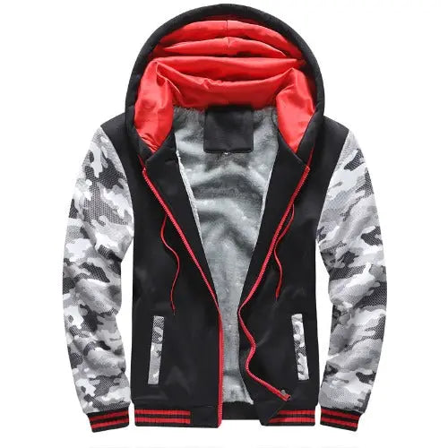 Men's camouflage sweater hooded zipper cardigan plus velvet