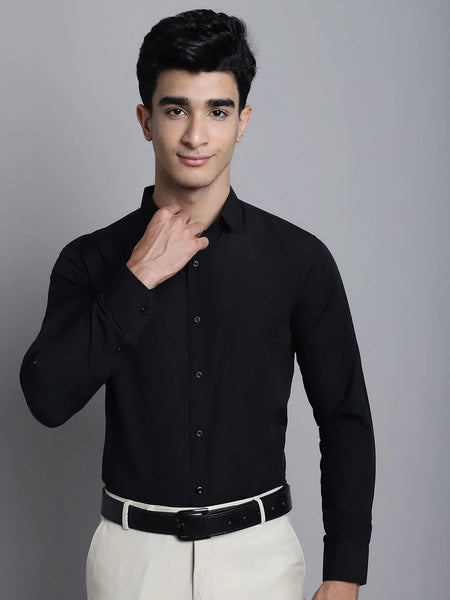 Dromedas Men's Cotton Solid Black Formal Shirt's