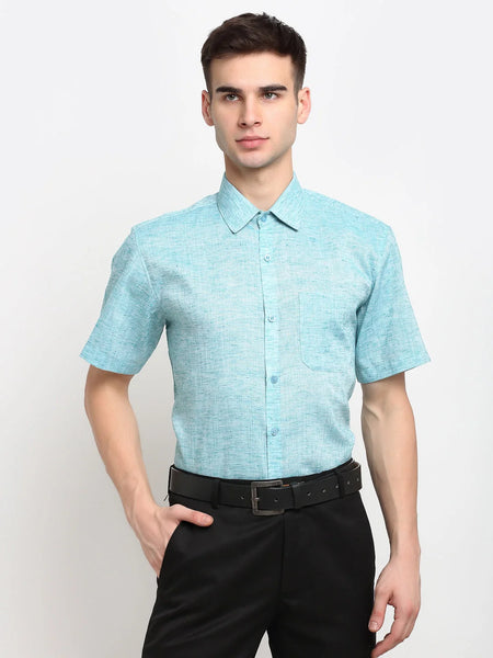 Dromedas Green Men's Solid Cotton Half Sleeves Formal Shirt