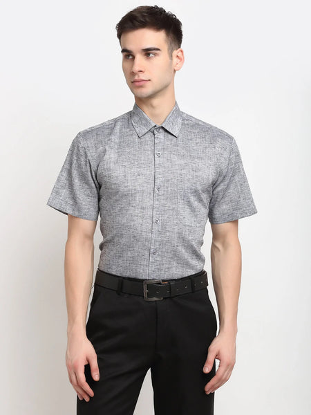 Dromedas Grey Men's Solid Cotton Half Sleeves Formal Shirt