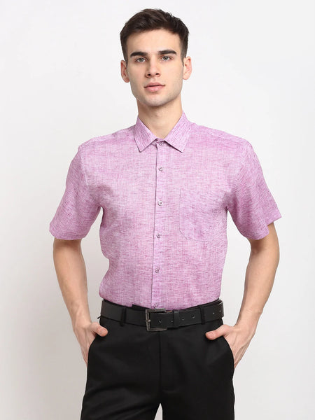 Dromedas Purple Men's Solid Cotton Half Sleeves Formal Shirt