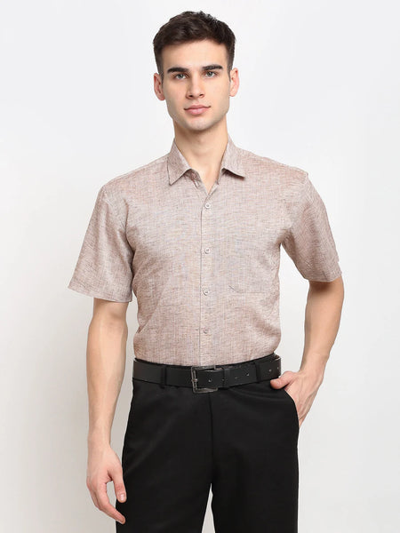 Dromedas Rust Men's Solid Cotton Half Sleeves Formal Shirt