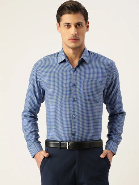 Dromedas Men's Cotton Checked Formal Shirts-SF-804Blue