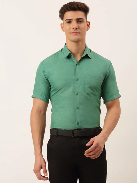 Dromedas Men's Cotton Solid Half Sleeve Formal Shirts-SF-811Green