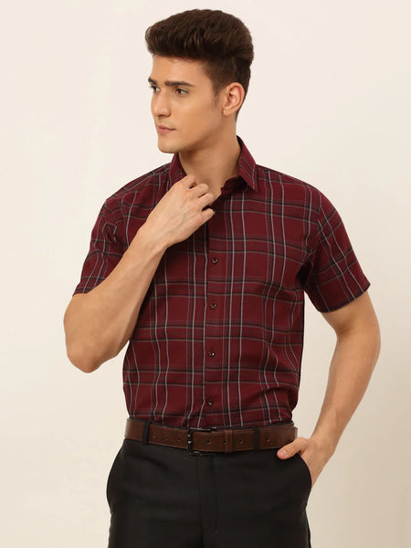 Dromedas Styled Men's Cotton Checked Formal Shirts-SF-834