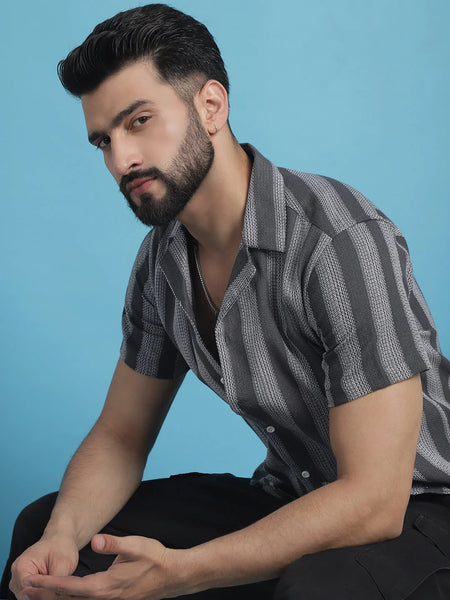 Printed Half Sleeve Cotton Shirt for Men-SF-931Grey