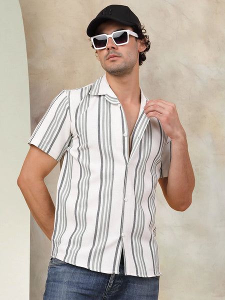 Striped Half Sleeve Cotton Shirt for Men-SF-931Off-White