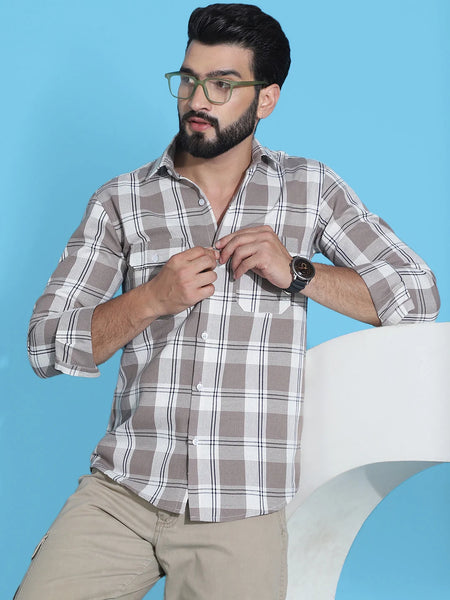 Checked Pure Cotton Shirt for Men-SF-951Brown